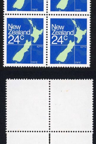 New Zealand SG1261a 24c Map Double Perfed Block U/M RARE
