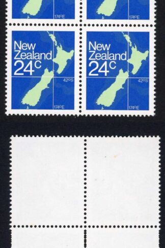 New Zealand SG1261a 24c Map Double Perfed Block U/M RARE