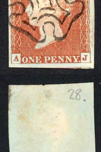 1841 Penny Red (AJ) Plate 28 Four Margins (just) EDINBURGH Cross Cat 120 pounds