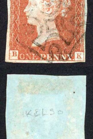 1841 Penny Red (BK) Plate 34 Four Margins KELSO Cross Cat 700 pounds