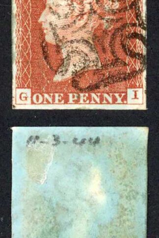 1841 Penny Red (GI) Plate 37 Fine Four Margins GREENOCK Cross Cat 250 pounds