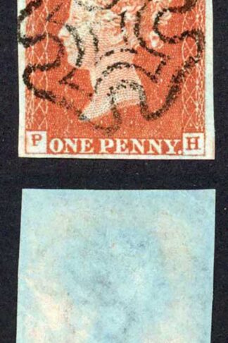 1841 Penny Red (PH) Plate 38 Fine Four Margins Black Cross Cat 100 pounds