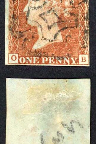 1841 Penny Red (OB) Plate 44 Three Margins (Crease) York Cross Cat 700 pounds