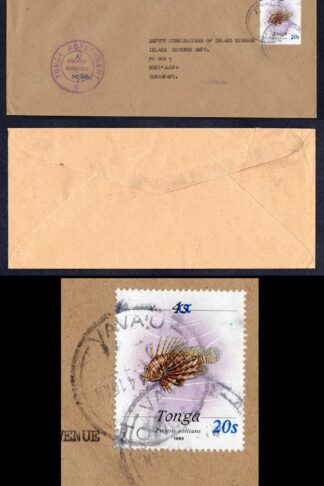 Tonga SG1217a 1993 20s on 4s Lionfish on OHMS envelope VERT RARE