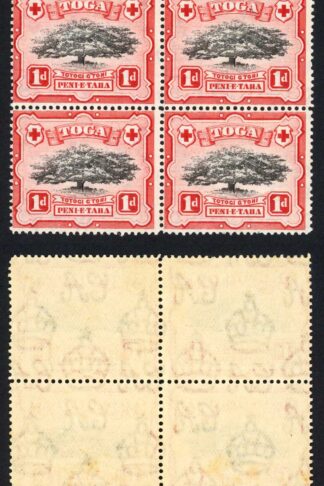 Tonga SG75 1d Wmk Script Bottom right stamps with Red Dots U/M