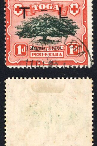Tonga SG54 1d with 2mm hyphen Front Serif of J missing CDS used Cat 70 pounds