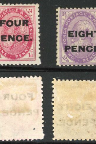 Tonga SG5/6 1891 Surcharge Set M/M (hinge remainders) Cat 54.50 pounds