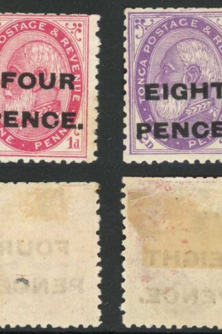 Tonga SG5/6 1891 Surcharge Set M/M (Trimmed perfs hinge remainders) Cat 54.50 p