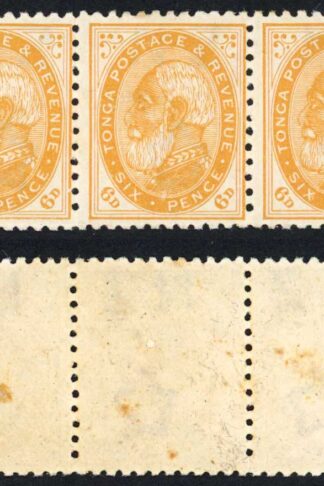 Tonga SG9 6d Yellow Orange M/M (odd rust spot) Fresh Strip Cat 75 pounds