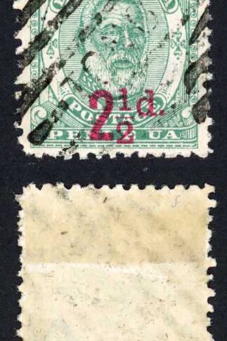 Tonga SG16 2 1/2d on 2d Green in Carmine used Cat 16 pounds