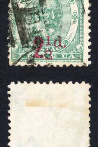 Tonga SG16 2 1/2d on 2d Green in Carmine used Cat 16 pounds
