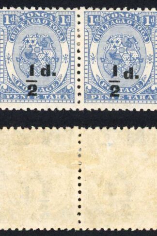 Tonga SG19 1/2d on 1d in Black Mint (no gum) Pair Cat 100 pounds