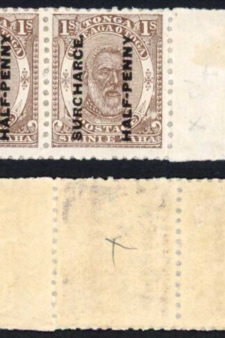 Tonga SG22 1/2d on 1/- Error SURCHARCE No Gum in Pair