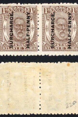 Tonga SG22 1/2d on 1/- Error SURCHARCE M/M in Pair Cat 14.50