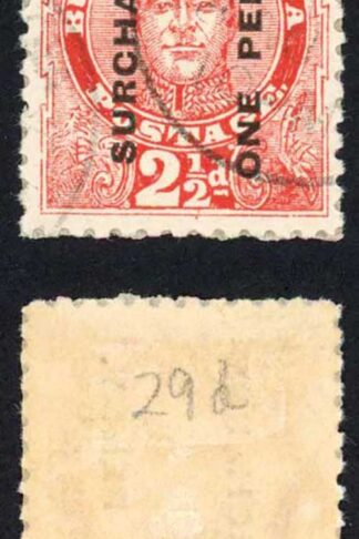 Tonga SG30d 1d on 2 1/2d vermilion Stop after Postage used Cat 150 pounds