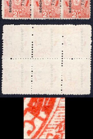 Tonga SG31c/d 7 1/2d on 2 1/2d Stop after Postage and Missing eyebrow Cat 750+