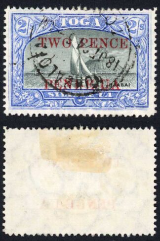 Tonga SG68a 2/- wmk sideways used Cat 20 pounds