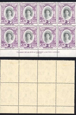 Tonga SG76a 2d Die 3 Imprint Block of 8 (4 x U/M) Cat 104 pounds
