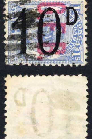 Tonga SGO10 10d on 1/- Ultramarine used (top right corner perf creased) Cat 100