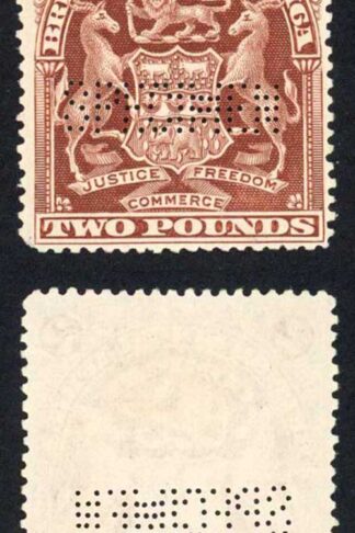 Rhodesia SG91 Two Pounds Brown Perfin SPECIMEN no Gum