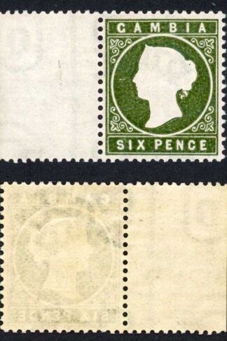 Gambia SG33c 6d Deep Bronze-green wmk CA sideways M/M Cat 48 pounds