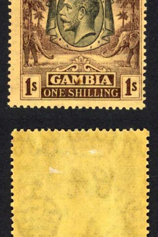 Gambia SG134a 1/- Blackish purple/yellow-buff M/M Cat 70 pounds