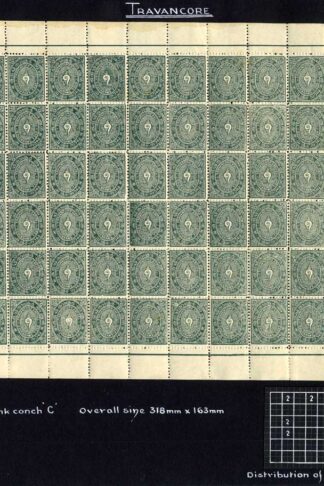 Travancore SG45 1924-39 4ch grey-green wmk C in complete sheet Cat 420++ pounds