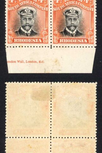 Rhodesia SG 216 1913-19 4d die I perf 15 imprint block mint Cat 600 pounds