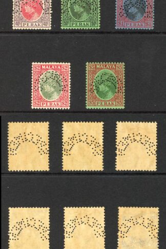 Malaya Perak 1935/37 set less 6c Perforated SPECIMEN SG 88s/91s 93s/102s M/M