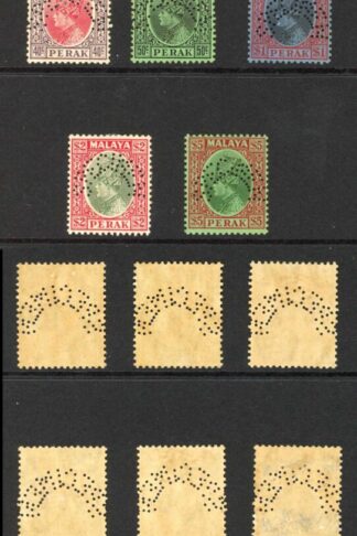 Malaya Perak 1935/37 set less 6c Perforated SPECIMEN SG 88s/91s 93s/102s M/M
