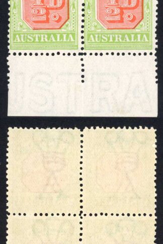 Australia SGD76 1/2d Post Due Perf 12.5 (line) U/M Block Cat 128+++ pounds