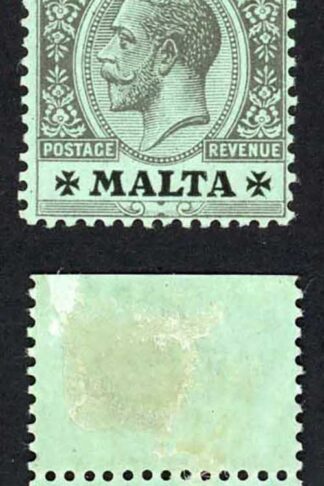 Malta SG81 1/- Black/blue-green green back Plate example M/M