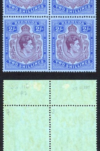 Bermuda SG116 2/- Deep Purple and Ultra/grey-blue U/M (mounted in margin) Cat 3