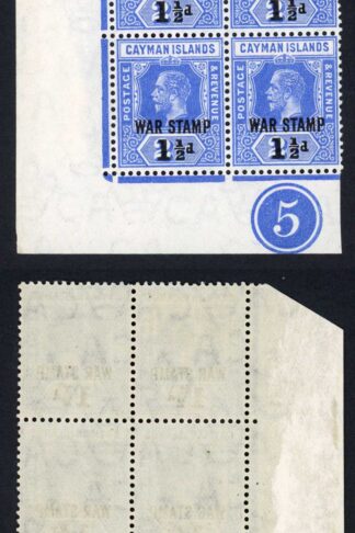 Cayman Is SG56 1 1/2d on 2 1/2d Plate Block (2 x U/M)