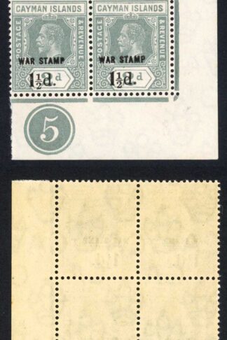 Cayman Is SG58 1/2d on 2d Grey U/M Plate Block U/M Cat 24++++ pounds