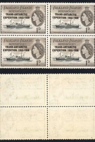 Falkland Is Dep SGG41 1d Top right stamp Malformed E in Expedition M/M