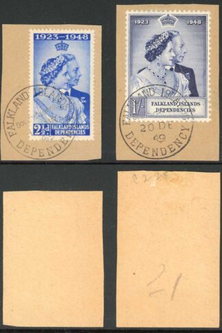 Falkland Is Dep SGG19/G20 Silver Wedding CDS set on piece Cat 9++ pounds