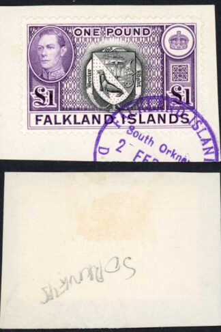 Falkland Is Dep SGZ99 One Pound on piece part South Orkneys CDS Cat 150 pounds