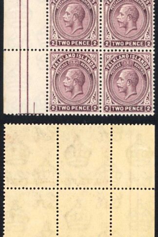 Falkland Is SG75 2d Deep Purple-brown Wmk Script U/M Block Cat 104 pounds