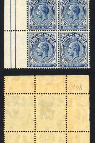 Falkland Is SG76a 2 1/2d Indigo Wmk Script Block 3 x U/M Cat 108 pounds