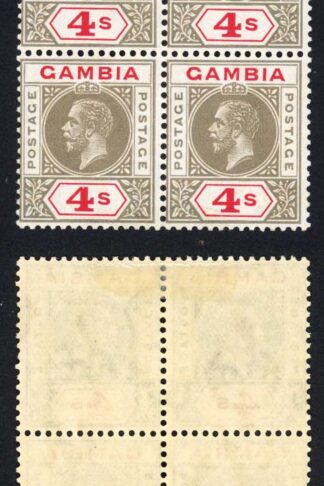 Gambia SG117 4/- wmk Script (top and Key value) Block 2 x U/M Cat 440 pounds