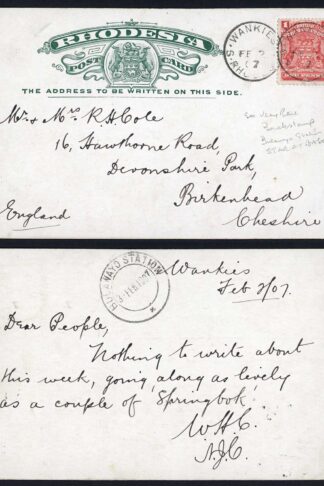 Rhodesia 1907 1d Post Mark with Bulawayo Station Backstamp