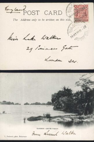 Rhodesia 1910 1d Arms on a Postcard of Zambesi