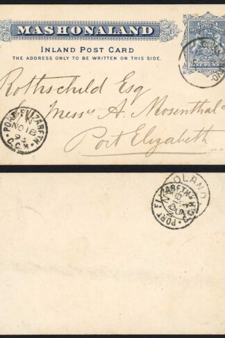 Rhodesia DG5 1d Mashonaland Postcard to Port Elizabeth