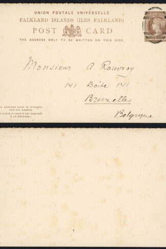Falkland Is Heijtz P2 1d Reply card used to Belgium (reply half mint)