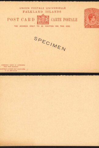 Falkland Is Heijtz P6 KGVI 1d replay card opt SPECIMEN