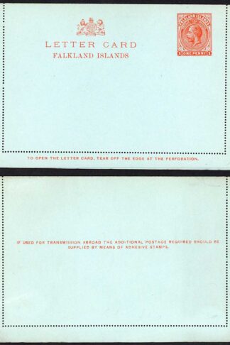 Falkland Is Heijtz L1 KGV One Penny Lettercard Mint