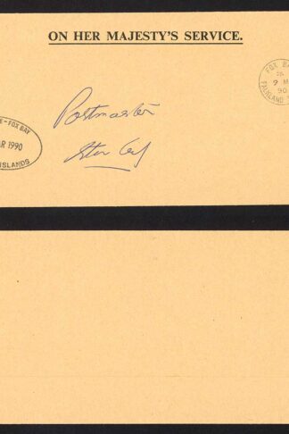 Falkland Is 1990 OHMS Paid Official Cover from Fox Bay