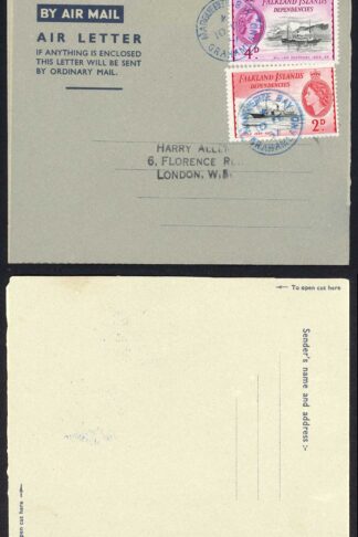 Falkland Is Heijtz Y1 Air Letter sheet Marguerite Bay CDS in Blue