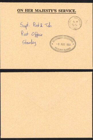 Falkland Is OHMS Government Secretariat Post Paid Cover